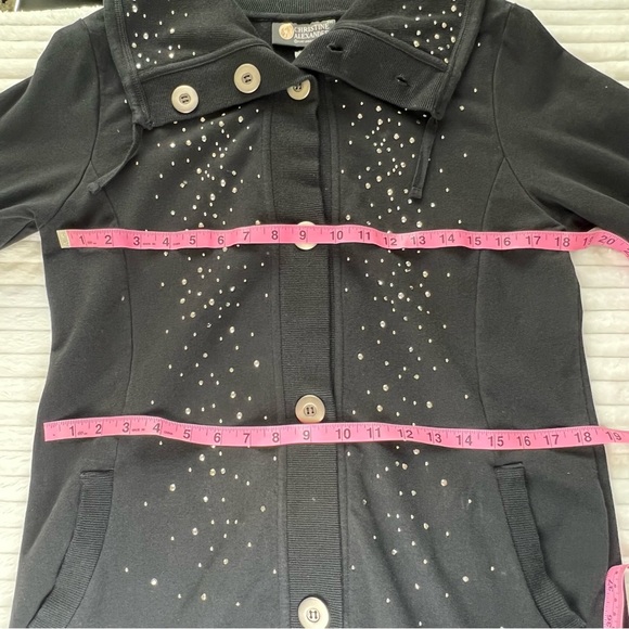 Christine Alexander women black embellish cardigan button front, pockets Sz M - Picture 12 of 13